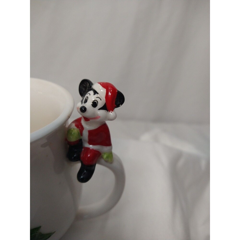 Vintage CHRISTMAS Mug Mickey Mouse on Handle W/Holly Ceramic Walt Disney Coffee - Picture 4 of 16